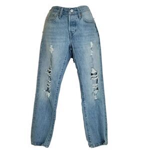 Levis 501 Button Fly Mom Jeans 26 Taper Made Crafted Distress Selvedge Ripped